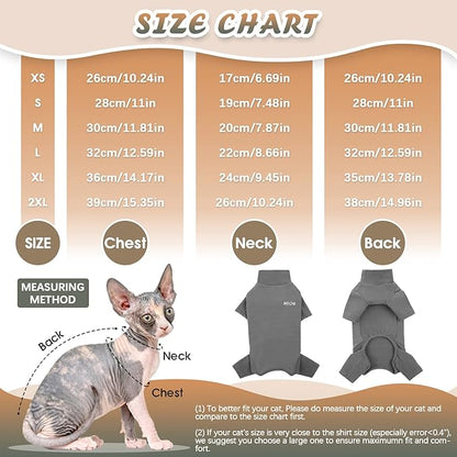 ROZKITCH Clothes for Cats, Breathable Jumpers for Sphynx Only, Soft Coat with Four Legs, Warm Sweater T-Shirt Pajamas Jumpsuit Vest Cornish Rex, Devon Rex, Peterbald Grey 2XL