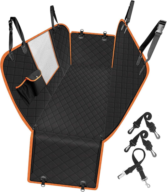 Femuar Dog Car Seat Cover, Waterproof Nonslip Pet Seat Cover for Back Seat with Storage Pockets Mesh Visual Window, Heavy Duty Scratchproof Pet Dog Seat Cover Hammock for Cars Trucks and SUVs