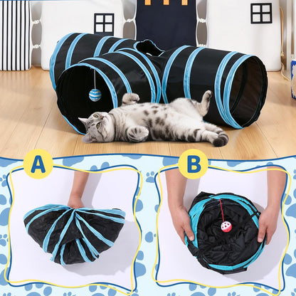 Pet Cat Tunnel, T-3 Way Tunnels for Indoor Cats, Collapsible Pet Tunnel for Kitten, Puppy, Rabbit, 25cm-Wide Tunnels, Durable & Breathable, with Peek Hole Toy Ball