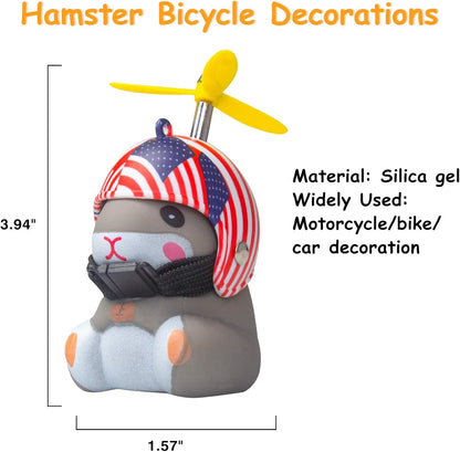 wonuu Duck Bike Bell with Light and Helmet Cute Hamster Bicycle Horn, Dashboard Decoration Hamster Toy Motorcycle Bike Bells Rubber Duck Car Dashboard Decorations (Stars and Stripes-Hamster)