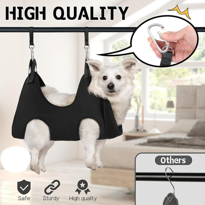 Supet Dog Grooming Hammock Harness for Dogs Cats, Relaxation Pet Nail Clipper Hammock, Restraint Dog & Small Animal Leashes Sling for Groomingk for Nail Trimming (Black, S)