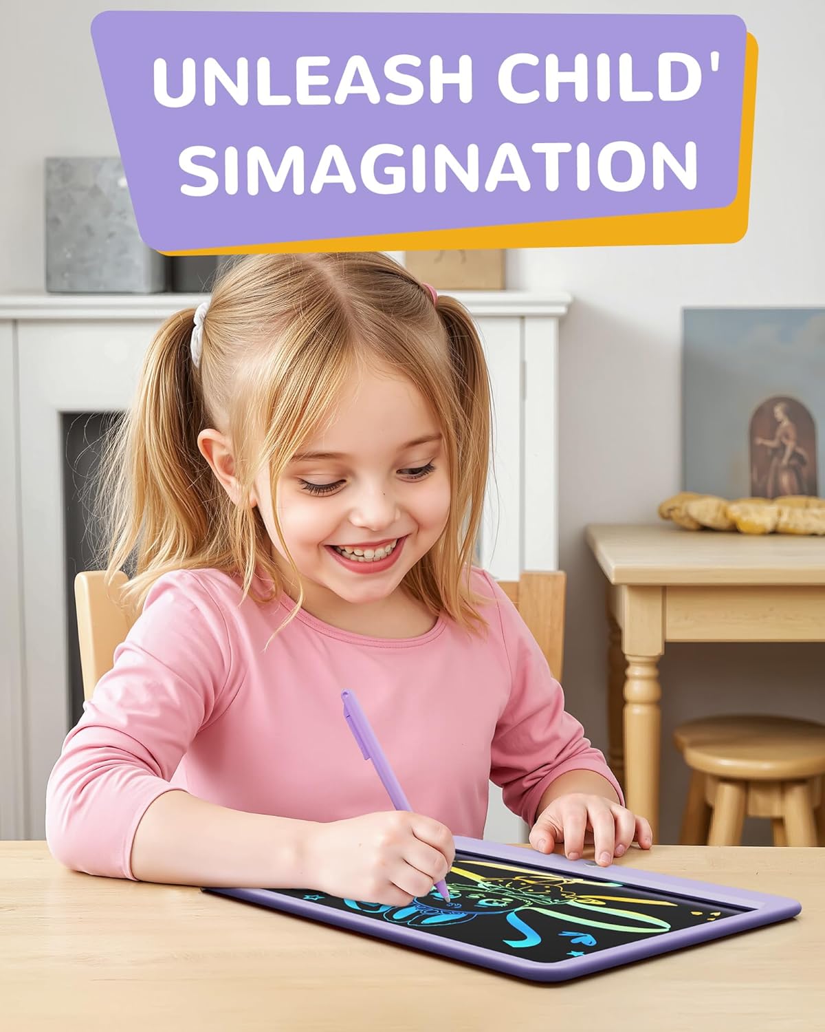 KOKODI LCD Writing Tablet, 12 Inch Colorful Toddler Doodle Board Drawing Tablet, Erasable Reusable Electronic Drawing Pads, Educational and Learning Toy for 3-6 Years Old Boy and Girls(Purple)