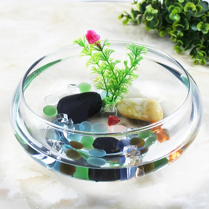 Clear Fish Bowl Vase Bubble Bowl Transparent Aquarium Tank, Betta and Goldfish Tank, Desktop Office Decor, 2800ml, Plastic, 9.52 x 9.52 x 3.93 Inch