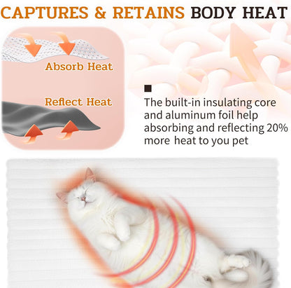 NWK Pack of 4 Fluffy Self Warming Cat Mat, Cat Blanket, Thermal Dog Mat, Washable, Non-Slip Bottom for Sofa & Crate & Kennel & Car Seat (Creamy White, X-Large (43.5'' X 27.5'' X 0.7''))