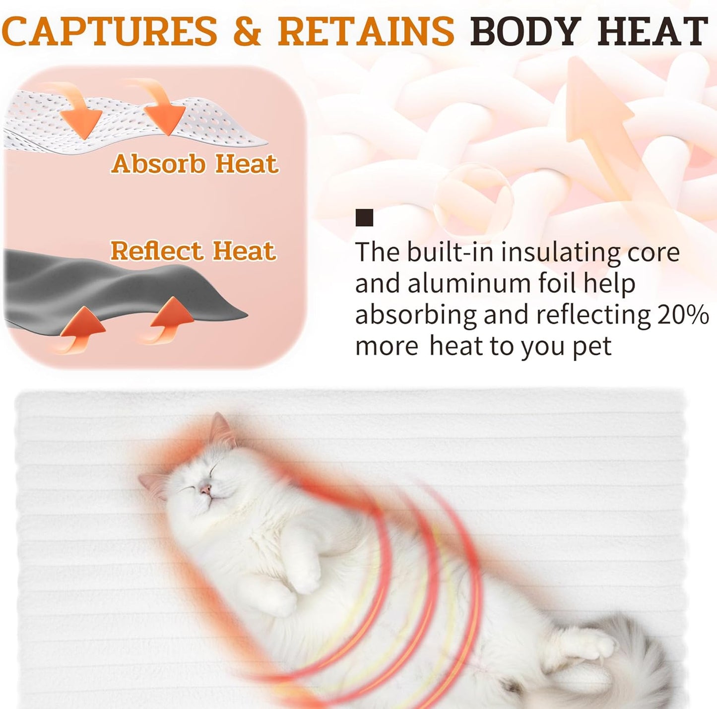 NWK Pack of 4 Fluffy Self Warming Cat Mat, Cat Blanket, Thermal Dog Mat, Washable, Non-Slip Bottom for Sofa & Crate & Kennel & Car Seat (Creamy White, Large (34'' X 22'' X 0.7''))