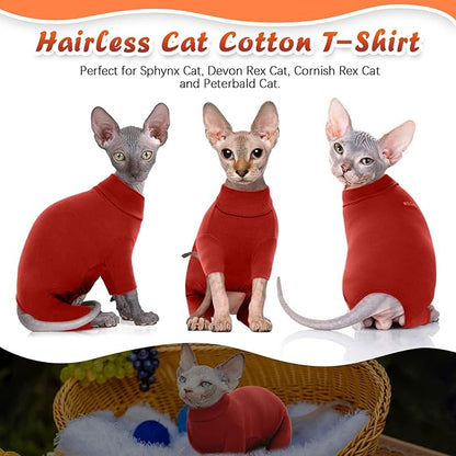 ROZKITCH Sphynx Clothes for Cats, Breathable Soft Cat Jumpers for Cats Only, Cat Coat with Four Legs, Warm Sweater T-Shirt Pajamas Jumpsuit Vest Cornish Rex Devon Rex Peterbald Red 2XL