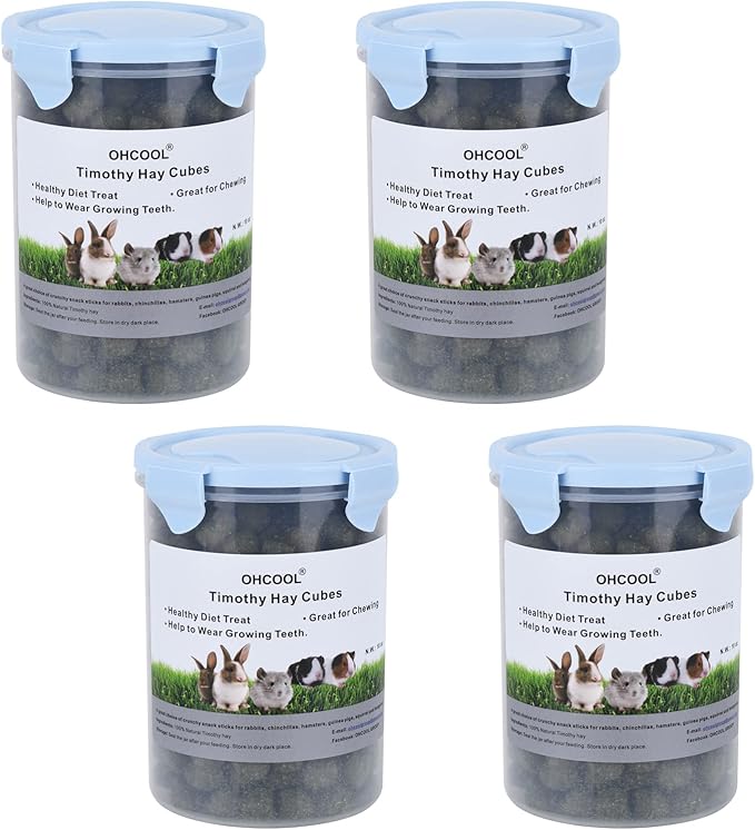 Timothy Hay Cubes 40 oz (4 * 10 oz) with Small Size - Timothy Grass Pellets for Tortoises Rabbits Guinea Pig Chinchilla