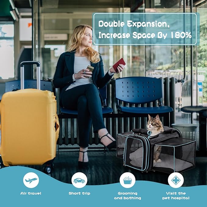 Pesen Expandable Dog & Cat Carrier, Airline Approved Soft Pet Carrier, Breathable & Collapsible Design, Ideal for Small Dogs, Cats, Rabbits and Other Small Animals – Larger Expansion Area for Comfort