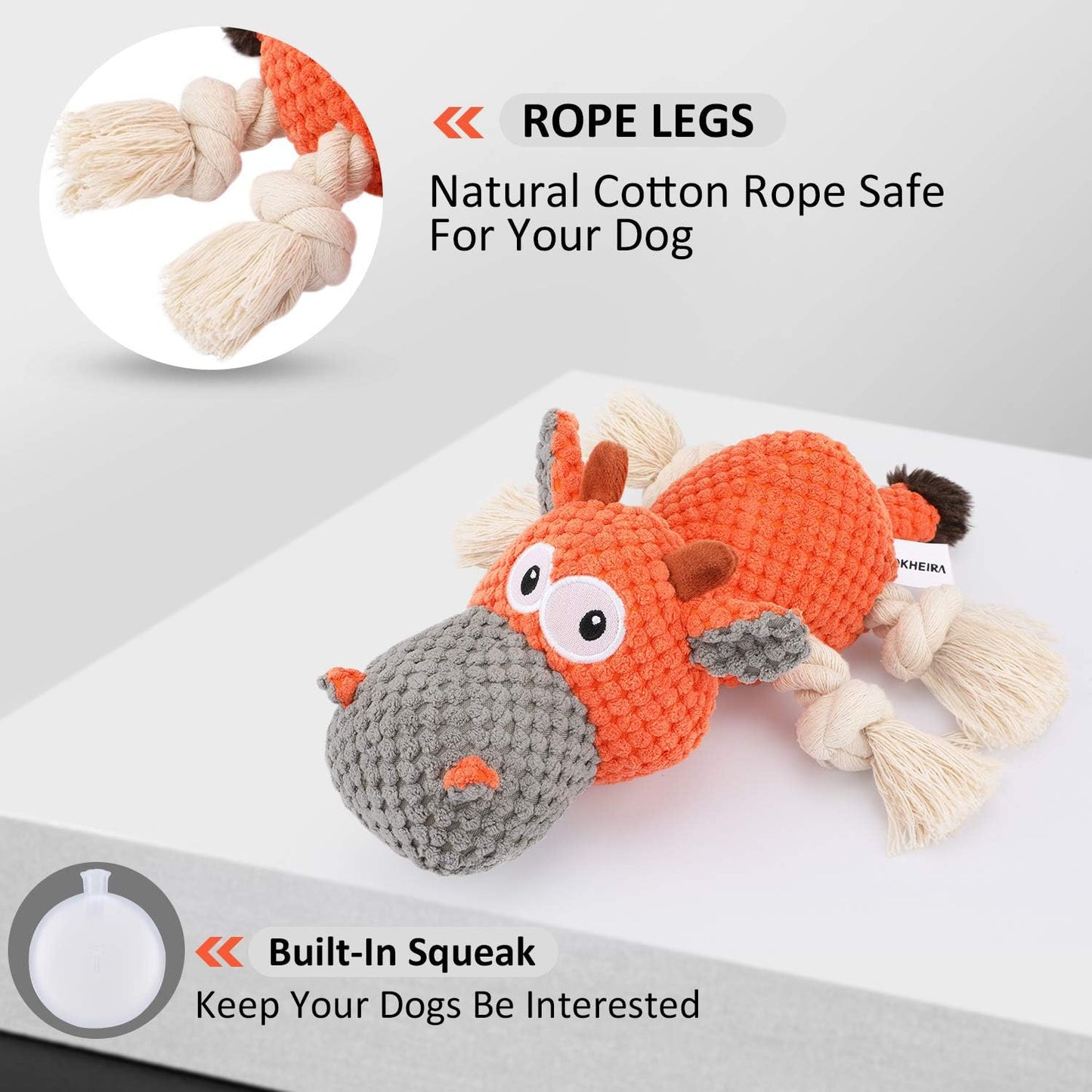 IOKHEIRA Dog Plush Toy for Large Aggressive Chewers,Indestructible Dog Squeaky Toys,Stuffed Animals Toys with Cotton Material and Crinkle Paper,Durable Chewing Toys (Carrot Orange, Cattle)