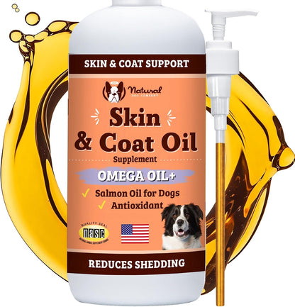 Natural Dog Company Skin & Coat Oil (16 oz.), Supports Skin Health, Fish Oil Supplements for Dogs, Soft Coat, Fish Oil & Flaxseed Oil, Fatty Acids, Bottle of Dog Fish Oil with Pump, Antioxidant