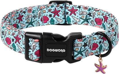 DOGWONG Blue Summer Dog Collar, Blue Beach Dog Collars, Adjustable Cute Boy Pet Collars Girl Design Dog Collar for Small Medium Large Dogs