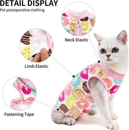 Cat Professional Surgical Recovery Suit,E-Collar Alternative for Cats Dogs,After Surgery Wear, Pajama Suit,Home Indoor Pets Clothing Doughnut L