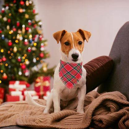 PTDECOR Christmas Dog Bandanas with Tassels Edges, 2 Pack Red Green Plaid Scarf Bib, Reversible Triangle Xmas Bandanas for Small Dogs Puppies Cats(Small)