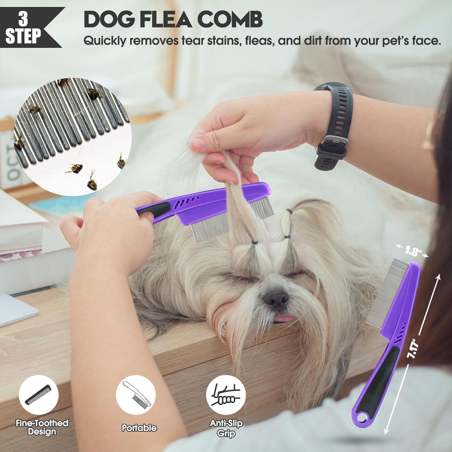 Dog Slicker Brush for Dogs Grooming Kit 4PCS | Large Dog Brush for Goldendoodles Poodles Doodles | Long Pin Haired Brush | Poodle Brushes and Comb (Purple)