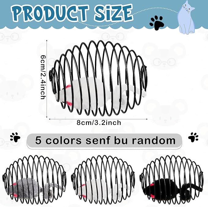 Jecery 5 Pcs Halloween Cat Spring Balls Toys Stretchable Rolling Balls Colorful Playful Coils Interactive Spring Action Toy Caged Rats for Kitten Cat Pet Supplies(Mouse,Black,5 Pcs)