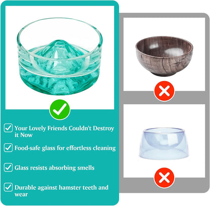BNOSDM Hamster Food and Water Bowl Mountain Fuji Style Glass Drinking Dwarf Hamster Feeder Anti-Turning Dish for Syrian Hamsters Gerbils Mice Rats or Other Similar-Sized Pets (Green)