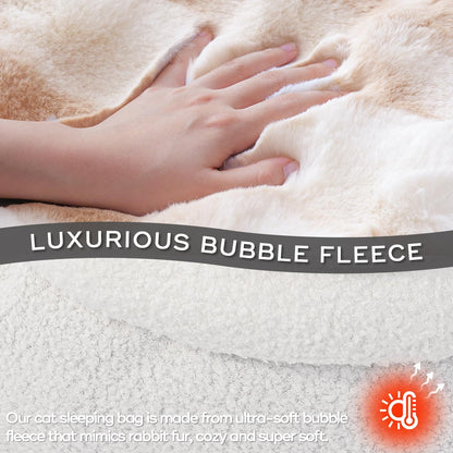 4 in 1 Cat Sleeping Bag 360° Wrap Cat Bed Plush & Warm Winter Sleeping Bag for Small Pets (Up to 15 lbs) Beige 21 × 17 Inch