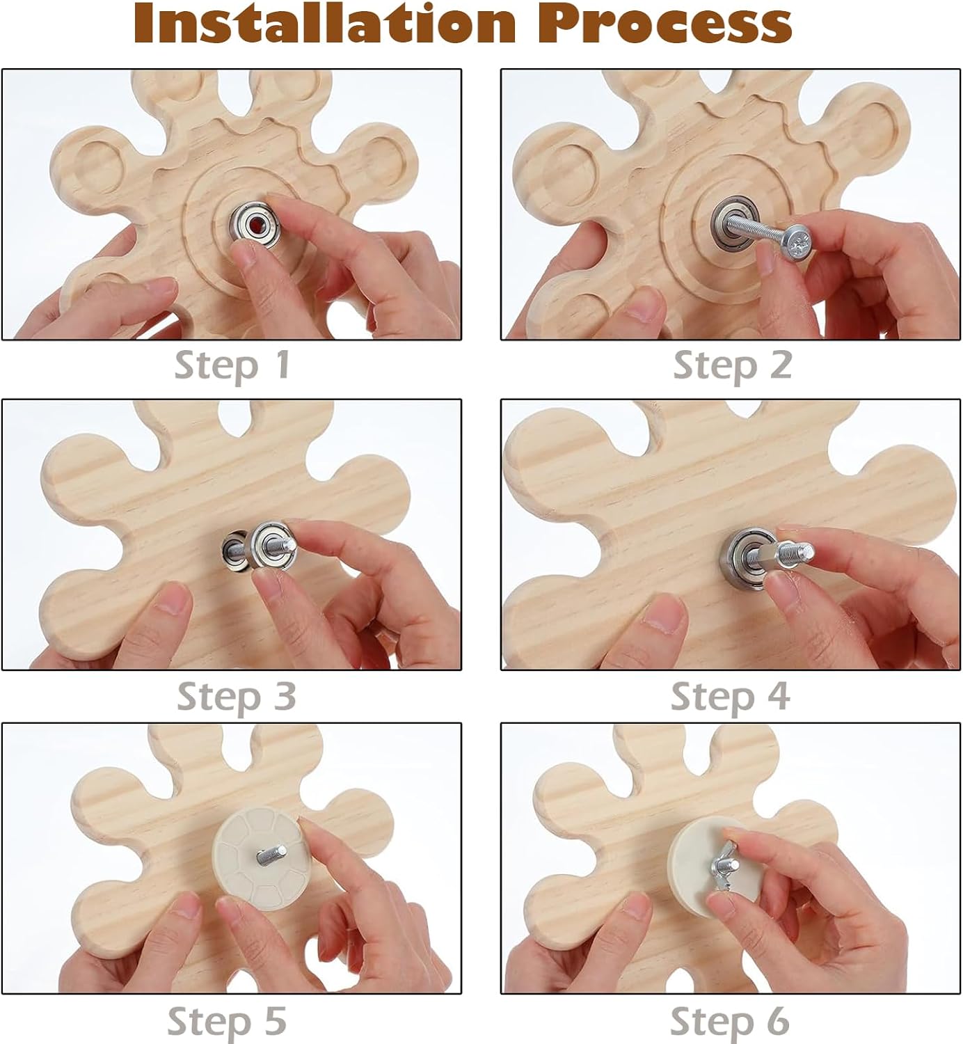 KABASI Rotating Natural Wood Chinchilla Chew Toys, Interactive Enrichment Rat Enrichment Toys for Teeth Grinding, Hanging Exercise Chinchilla Cage Accessories Snowflake Wheel for Hamster Guinea Pig