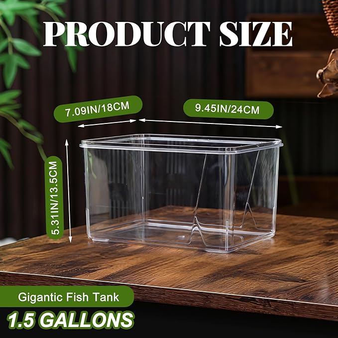 Geelin 1.5 Gallon Plastic Fish Tank Large Bowl Shatterproof with Crystal Clear Clarity for Terrarium, Flower Vase Centerpiece Gift for Fish Lovers(Square)