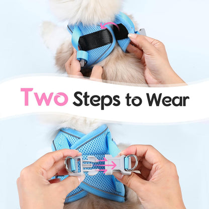 Dooradar Cat Harness and Leash Set, Escape Proof Lightweight Kitten Harness, Soft Breathable Reflective Vest for Outdoor Walking Traveling, Adjustable for Large Cats, Pink & Blue, L