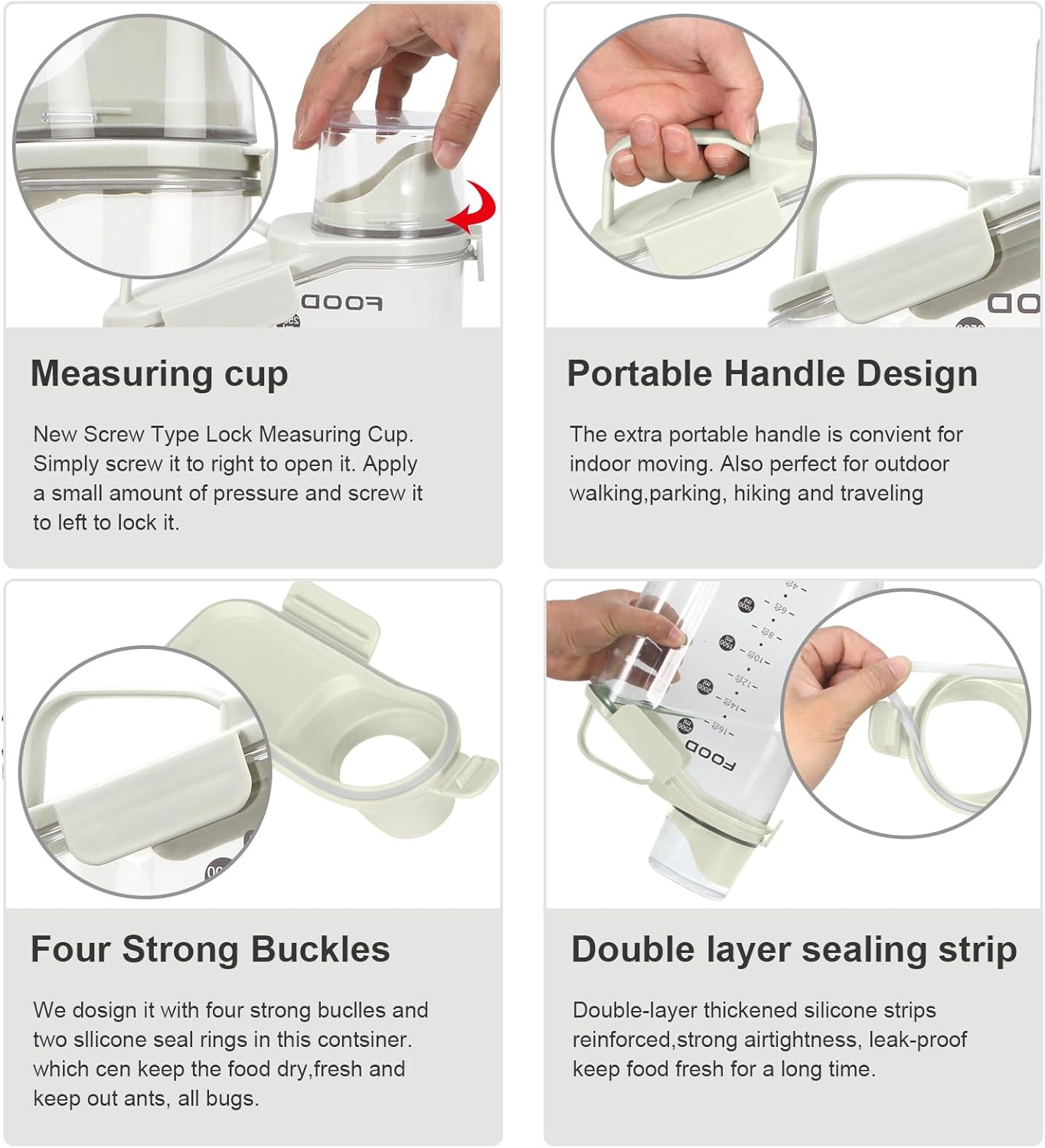 3-5 LBS Dog Food Storage Container Upgraded Large Nozzle BPA-free, Plastic Pet Food Storage Containers, With 4 Sealed Clasps, 1 Measuring Cup and Handle (2,Beige, 3L)