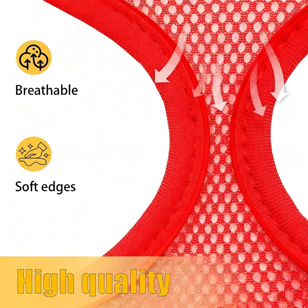 Dog Harness Small Sized and Leash Set, Dog Harness with Leash Set, Comfortable Air Mesh Dog Vest Harness with Reflective Strip, Reflective for Safe Easy Walking Dogs, Cats, Red S