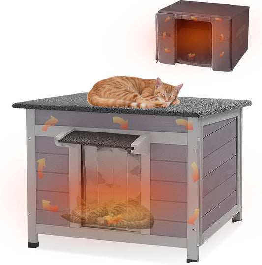 GUTINNEEN Insulated Outdoor Cat House, 100% Weatherproof High Insulated Cat Shelter with Insulated All-Round Thermal Liner, Openable Hinged Asphalt Roof for Feral Stray Barn Cats and Small Animals