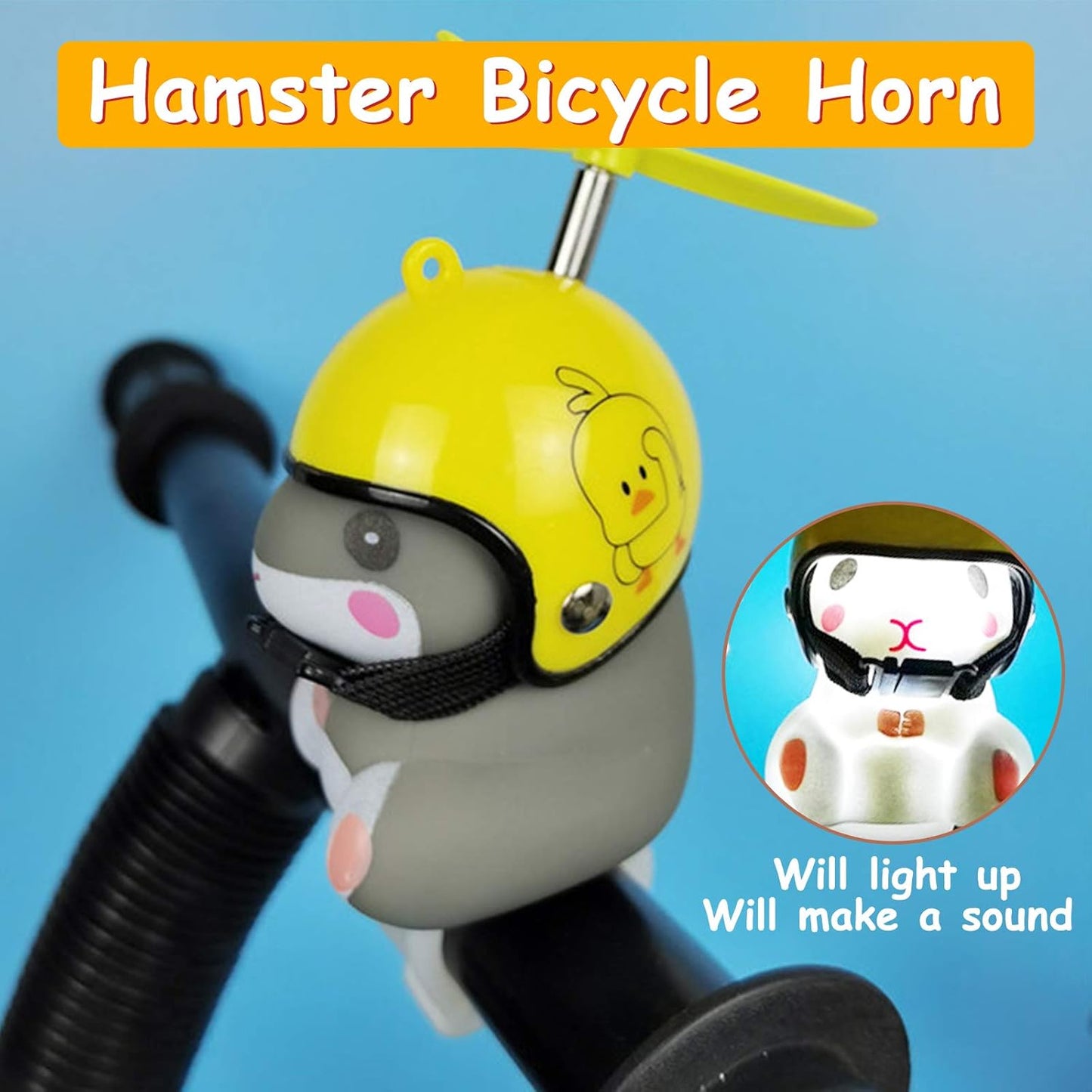 wonuu Duck Bike Bell with Light and Helmet Cute Hamster Bicycle Horn, Dashboard Decoration Hamster Toy Motorcycle Bike Bells Rubber Duck Car Dashboard Decorations