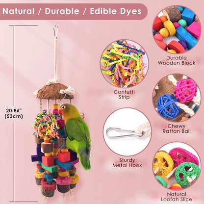 KATUMO Parrot Toys, Large Bird Chew Toys Medium Parrot Cage Accessory Colorful Wood Block Toys for Medium to Large Birds Macaws African Greys Cockatoos Amazon Parrots