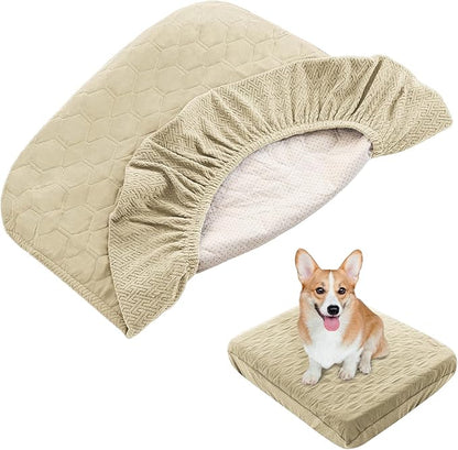 Nanbowang Waterproof Dog Bed, Washable Pet Pillow Cover, Quilted, Easy to Remove - Lovely Puppy/Cat Bed (35x44x6, Beige)