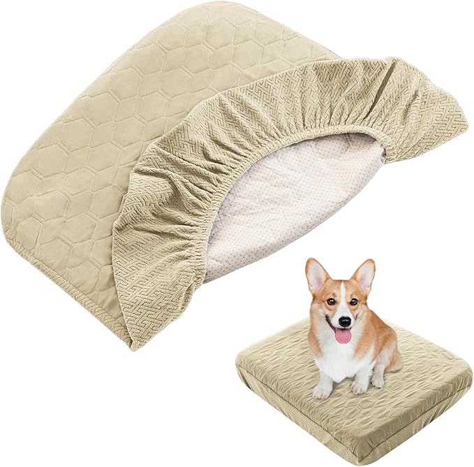 Nanbowang Waterproof Dog Bed Pillow, Washable Pet Hair Easy to Remove, Quilted, Lovely Puppy Bed Cover for Dog/Cat (27x36x6, 1pack, Beige)