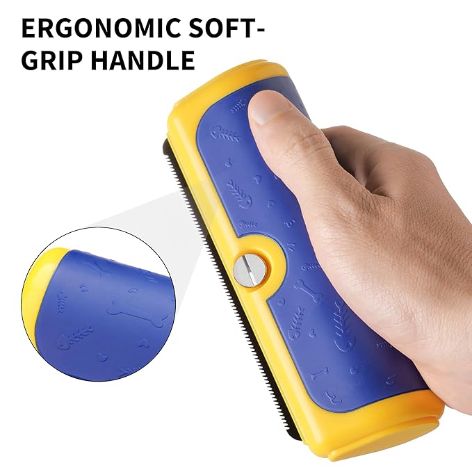 Cat & Dog Deshedding Brush – Blue_Yellow Pet Hair Remover Comb for Shedding, Dual-Tone Handle, Effective Grooming Tool for Long & Short Hair