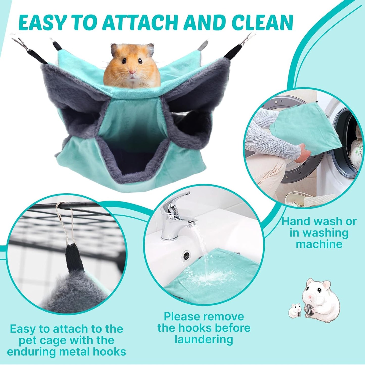 LYART Sugar Glider Pouch Hammock Bed Bedding, Sugar Glider Cage Accessories Toys for Rat, 3-Layer Hammock Make Pet Cages More Three-Dimensional (2.Mint)