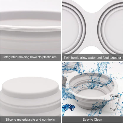 SLSON Collapsible Dog Bowls,Integrated Molding Dog Double Bowl No Plastic Rim 2 in 1 Foldable Pet Food & Water Bowl Cat Feeder Dish for Walking,Hiking,Camping (Cold Grey)