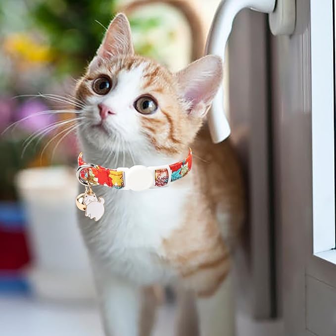 Unique style paws 2 Pack Kitten Collar Breakaway with Bell & Pendant, Adjustable Safety Cat Cotton Collars for Girl Boy Cats and Small Pets