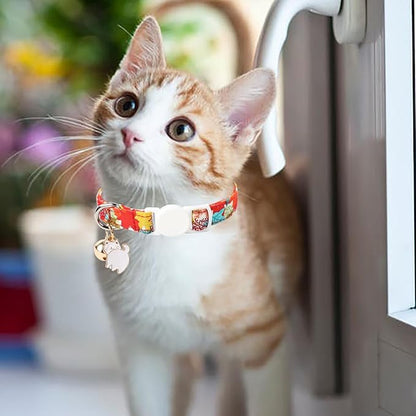 Unique style paws 2 Pack Kitten Collar Breakaway with Bell & Pendant, Adjustable Safety Cat Cotton Collars for Girl Boy Cats and Small Pets