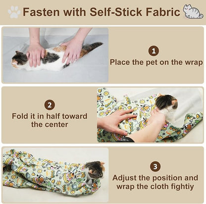 27.6" Large Cat Grooming Wrap – Anti-Escape Cat Wrap for Cutting Nails, Brushing & Medication – Soft, Comfortable, Reusable, Self-Adhering, Holds Cats Up to 15lbs (Cow Corn)