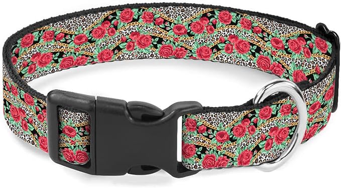Red Rose Flower Leopard Pet Collar Cat Dog Neck Strap Quick Release Buckle Adjustable Female Male Puppy Corgi