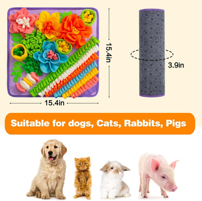 Snuffle Mat for Dogs, Sniff Mat Slow Feeding Mat for Small Pets Cats, Rabbits - Help Stress Relief and Training - Stimulate Your Pet's Foraging Skills! (Purple)