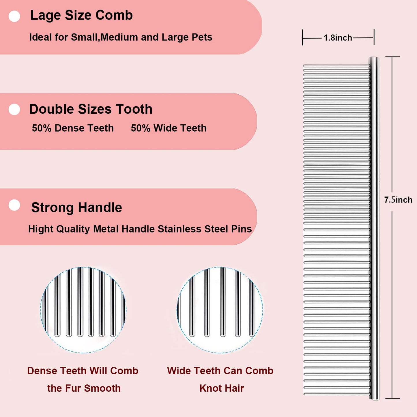 Large Ergonomic Slicker Brush for Dogs & Pets - Extra Long Pin Grooming Brush with Solid Wooden Handle for Poodles, Doodles, and Long-Haired Dogs (red)