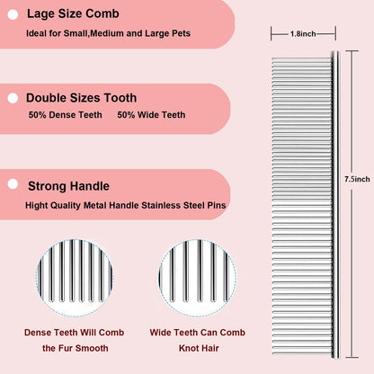 Large Ergonomic Slicker Brush for Dogs & Pets - Extra Long Pin Grooming Brush with Solid Wooden Handle for Poodles, Doodles, and Long-Haired Dogs (red)