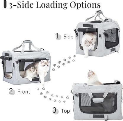 Extra Large Cat Carrier for 2 Cats, Collapsible Soft Sided Pet XL Crate for Large Mudium Big Cat 20lbs+, Car Travel Portable Bag for Long Trips Ride 24"x16.5"x16.5"