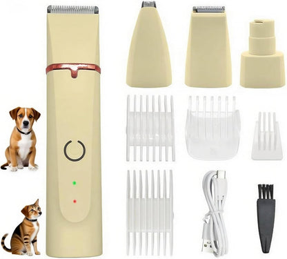 4 in1 Pet Dog Grooming Clippers Cat Nail Clipper&Paw Trimmer Dog Hair Trimmer-Low Noise Rechargeable - Cordless Quiet Pet Grooming Supplies for Dogs Hair Nail Clippers Around Eyes and Ears (Beige)