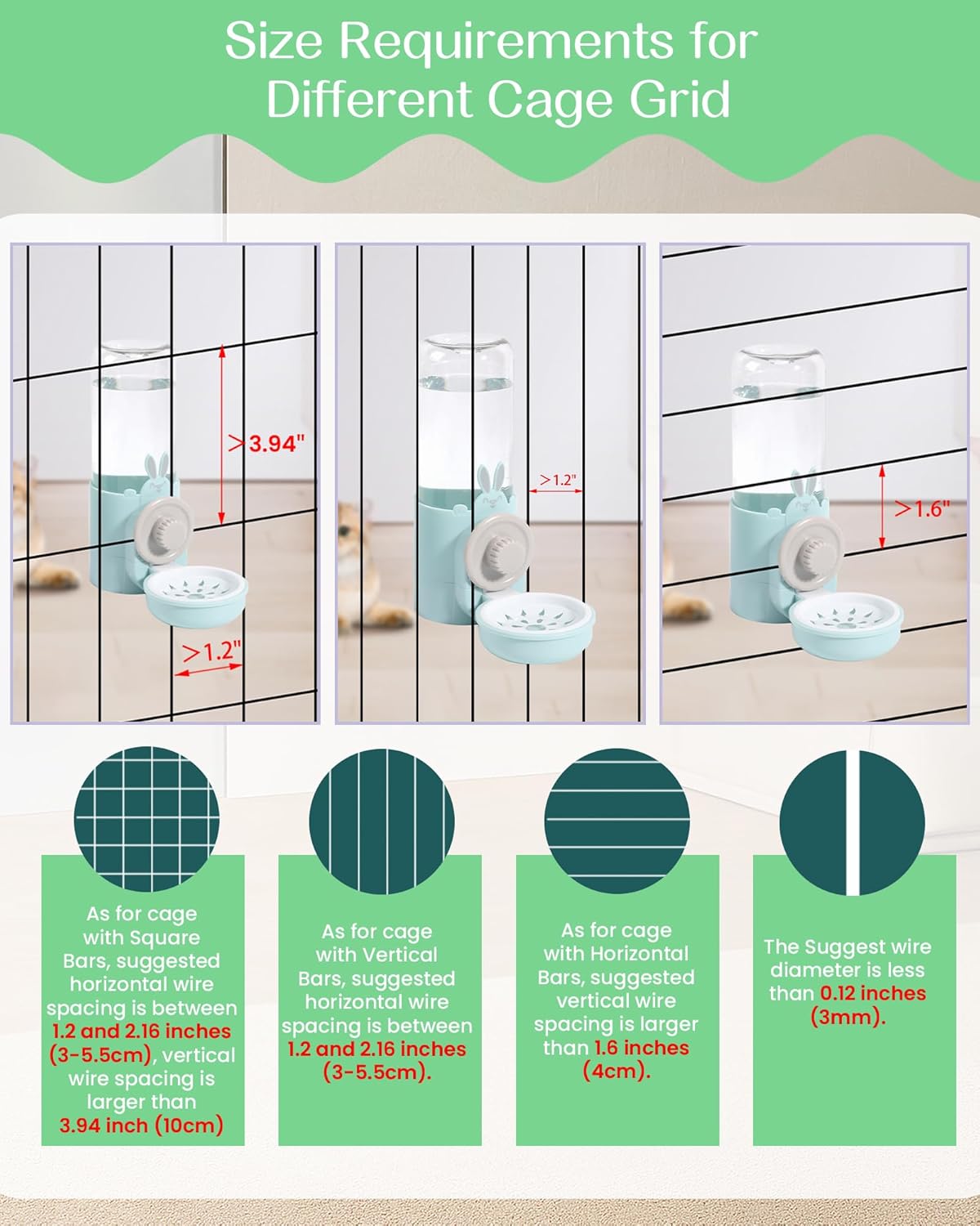 Hanging Automatic Pet Water Dispenser, Auto Siphon Rabbit Ferret Bunny Hedgehog Waterer Dispenser, Cat Dog Water Bowl for Cage Hanging (Light Blue)