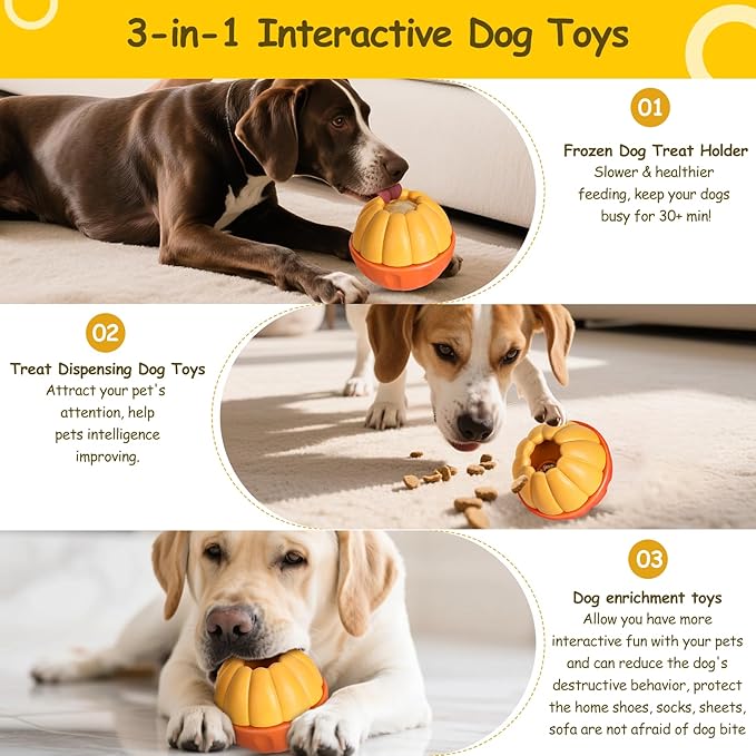 Interactive Dog Toys for Boredom, Dog Frozen Treat Toy to Keep Them Busy and Reduces Anxiety, Reusable Treat Dispensing Dog Toys Puzzle Toy for Small Medium Large Dogs, Low-Mess Design, Easy to Clean