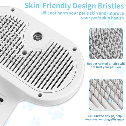 Dog Brush for Shedding, Cat Brushes for Indoor Cats, Cat Brush for Shedding - Pet Grooming Supplies with Steam, Hair Removal Comb Spray for Long-Haired Cats and Dogs (White)