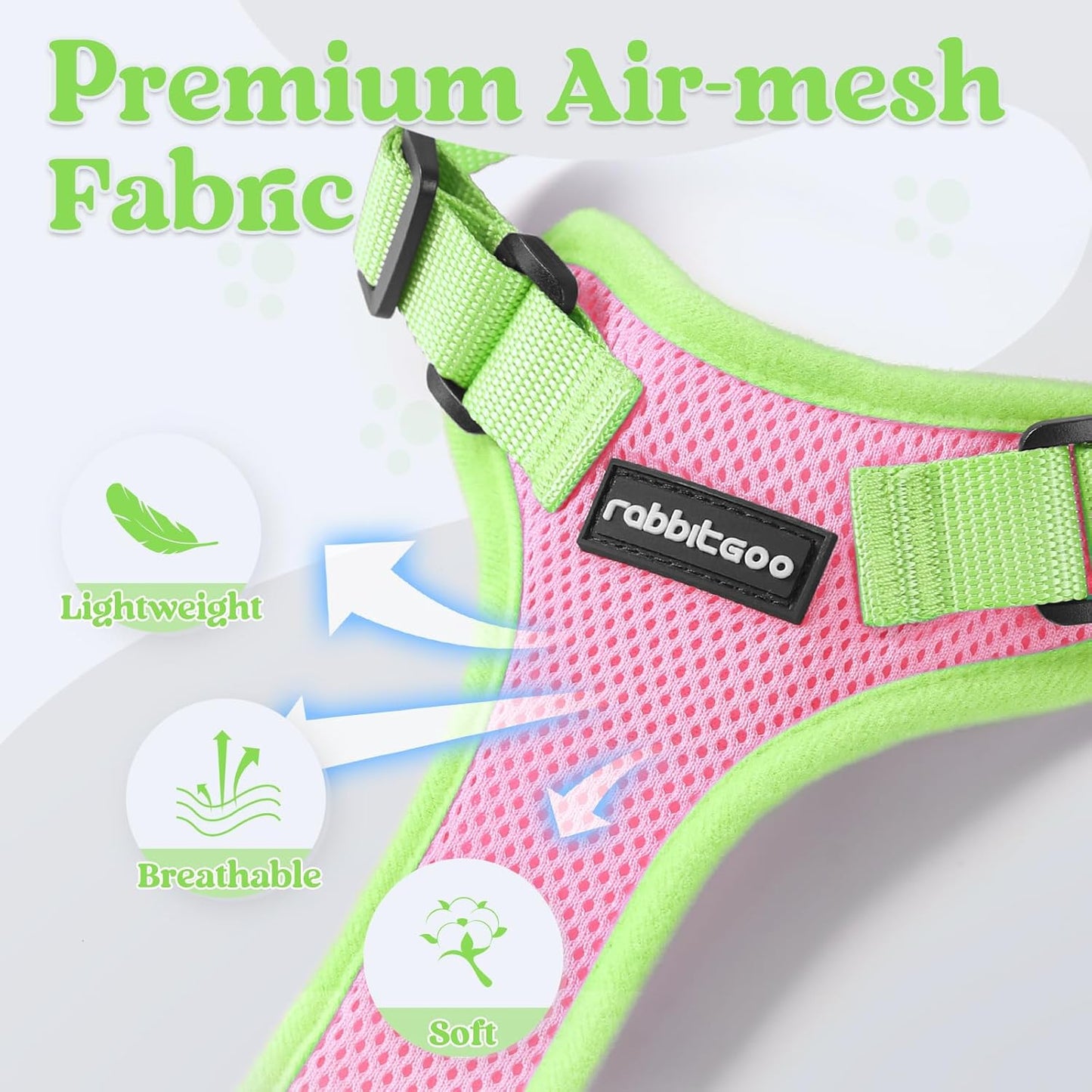 rabbitgoo Cat Harness and Leash Set, Escape Proof Soft Adjustable Vest Harnesses for Outdoor Walking, Easy Control Breathable Kitten Jacket with Reflective Strips, Pink & Light Green, S
