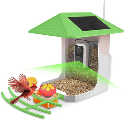2.5K Smart Bird Feeder with Camera, 2.5L Birds Watching Camera with AI Identify Bird Species, Outdoor Birds Feeder House with Solar Panel for BirdLovers (Cyan)