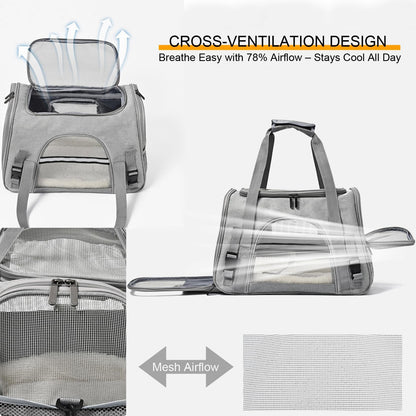 Dog Cat Carrier Soft for Small Pet Up to 16 Lbs TSA Airline Approved Travel Carrier Collapsible Puppy Car Mesh Bag 17.5 * 10.2 * 11.4 inch - Grey