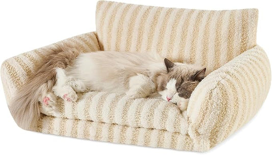 Hollypet Cat Bed Fluffy Plush Mutifuctional Double-Layer Soft Pet Couch Orthopedic Sofa Nest Beds for Small Cats and Dogs, Beige (25x20x13 inch)